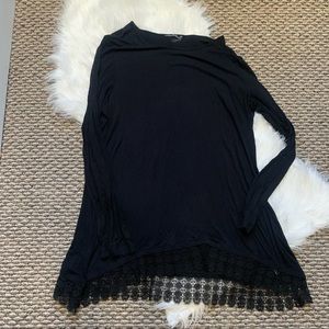 Black Lace Long Sleeve Top Shirt Blouse Size Large